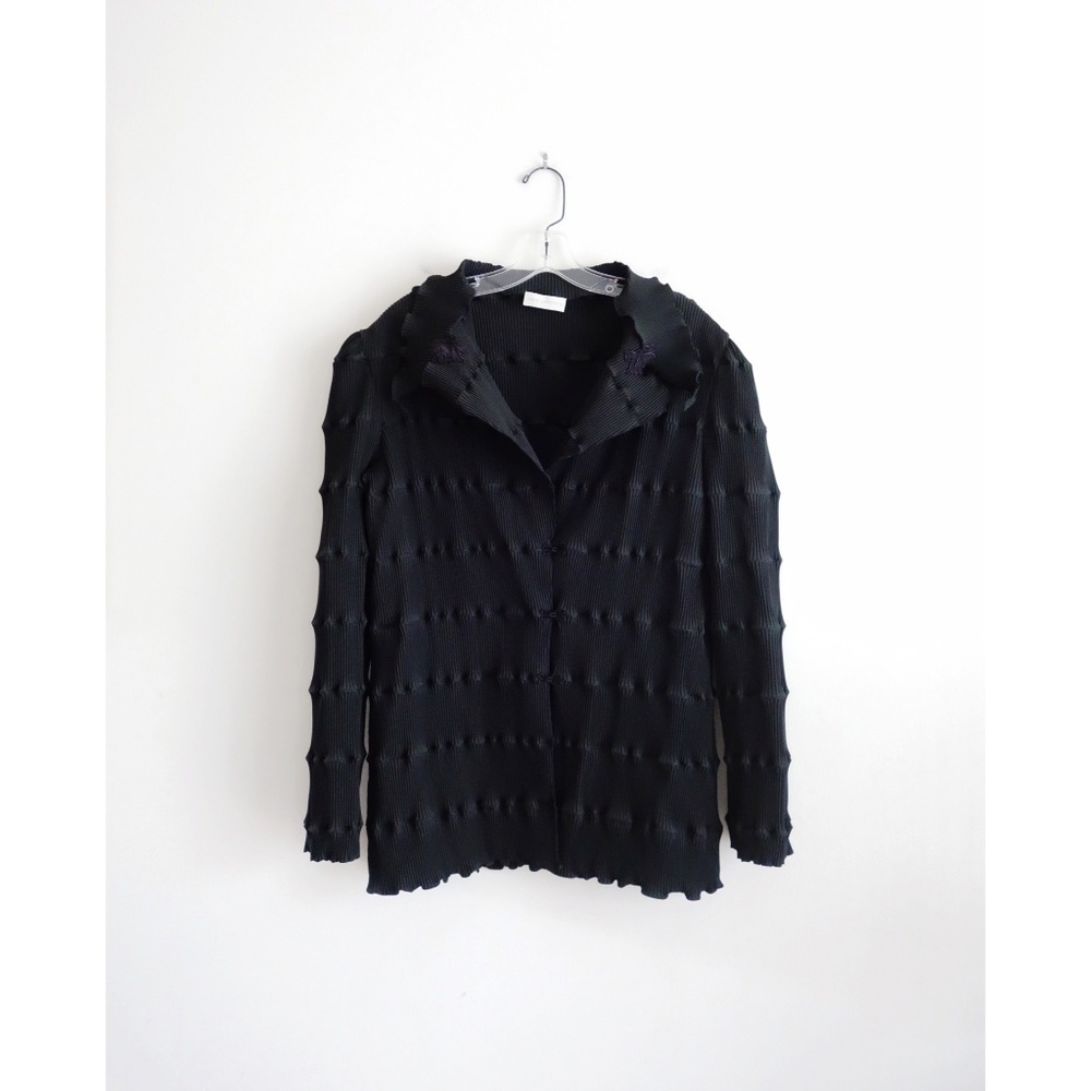 Carol Peretz Black Crinkle Pleated Top Jacket sz M